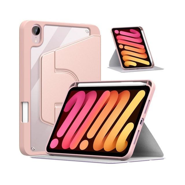 For iPad Mini 7 2024 Mini 6 8.3 2021 with Pencil Holder Trifold Smart Acrylic Case Crystal Clear Back 360 Degree Rotation Cover