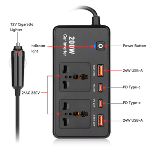 Dc12v/24V AC 220V Xe biến tần 200W PD Type-C <span class=keywords><strong>USB</strong></span> sạc nhanh <span class=keywords><strong>Adapter</strong></span> phổ xe điện chuyển đổi <span class=keywords><strong>2</strong></span> Ổ cắm du lịch <span class=keywords><strong>Adapter</strong></span> - Product Image 6