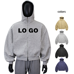 Sudadera con Capucha Ancha de Doble Cremallera, Personalizada, de Algodón 100% Grueso (400-420 gsm), Estilo Crop, para Hombre, de Felpa Francesa, con Cremallera - Product Image 3