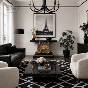 Consolle d'ingresso Rocaille D'Or con intagli a conchiglia |   Lusso <span class=keywords><strong>Barocco</strong></span> <span class=keywords><strong>Nero</strong></span> &amp;   <span class=keywords><strong>Tavolo</strong></span> con Piedistallo Dorato - EKAR - Product Image 3