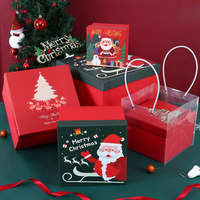 Coffret Cadeau de Noël – Sac Transparent Imprimé Arbre Rouge – Boîte Carrée Petite et Grande Taille – Emballage Cadeau Pomme pour les Fêtes