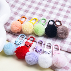 พวงกุญแจตุ๊กตาขนปุย DIY จี้ห้อยประดับประตูสีลูกกวาด อุปกรณ์เสริมพวงกุญแจขนกระต่ายเทียม - Product Image 4