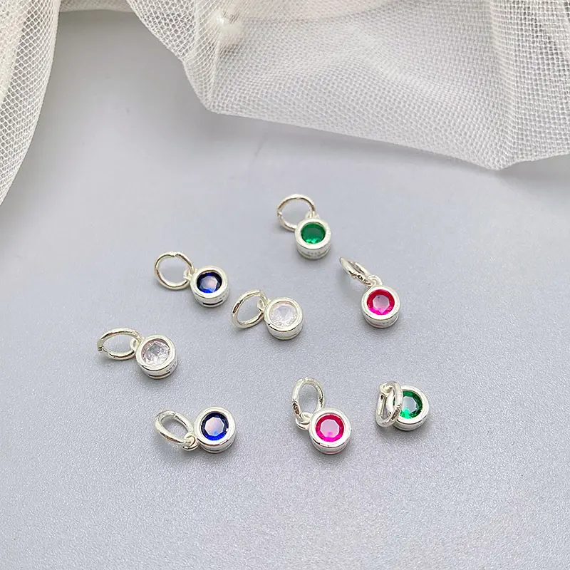 B4183 5*7mm S925 sterling silver round charm rhinestone beads charm cz charm connector bulk