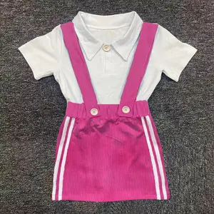 Conjunto de duas peças de saia rosa azul para meninas, uniforme infantil de verão, saia suspensa, conjunto de duas peças para as crianças, de volta às aulas, mais vendido