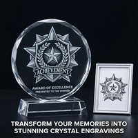 Vente en gros d'usine : Trophée en cristal K9 vierge, toutes formes (rond, multifacettes, personnalisées), avec base pour gravure, pour récompenses et souvenirs