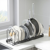 Étagère de rangement rectangulaire télescopique réglable en fil métallique, non pliable, à un seul niveau, pour couvercles de casseroles et de bols, pour armoire de cuisine