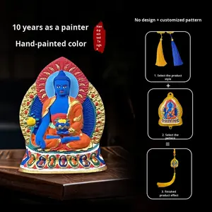 Adorno Colgante para Coche de Tsatsa Thangka Pintado a Mano con Buda de la Medicina, Ksitigarbha y Palden Lhamo - Product Image 3