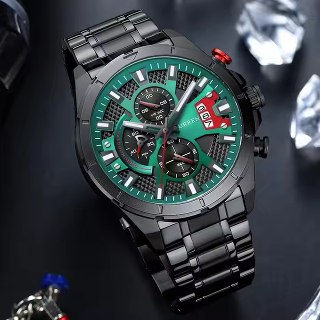 8401 New Fashion Wristwatches for Men Casual Luminous Hands Stainless Steel Bracelet Chronograph Quartz Watches