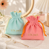 Pochette en velours à doublure contrastée de luxe, sac cadeau avec logo personnalisé, sac de rangement en ruban de satin pour petits accessoires