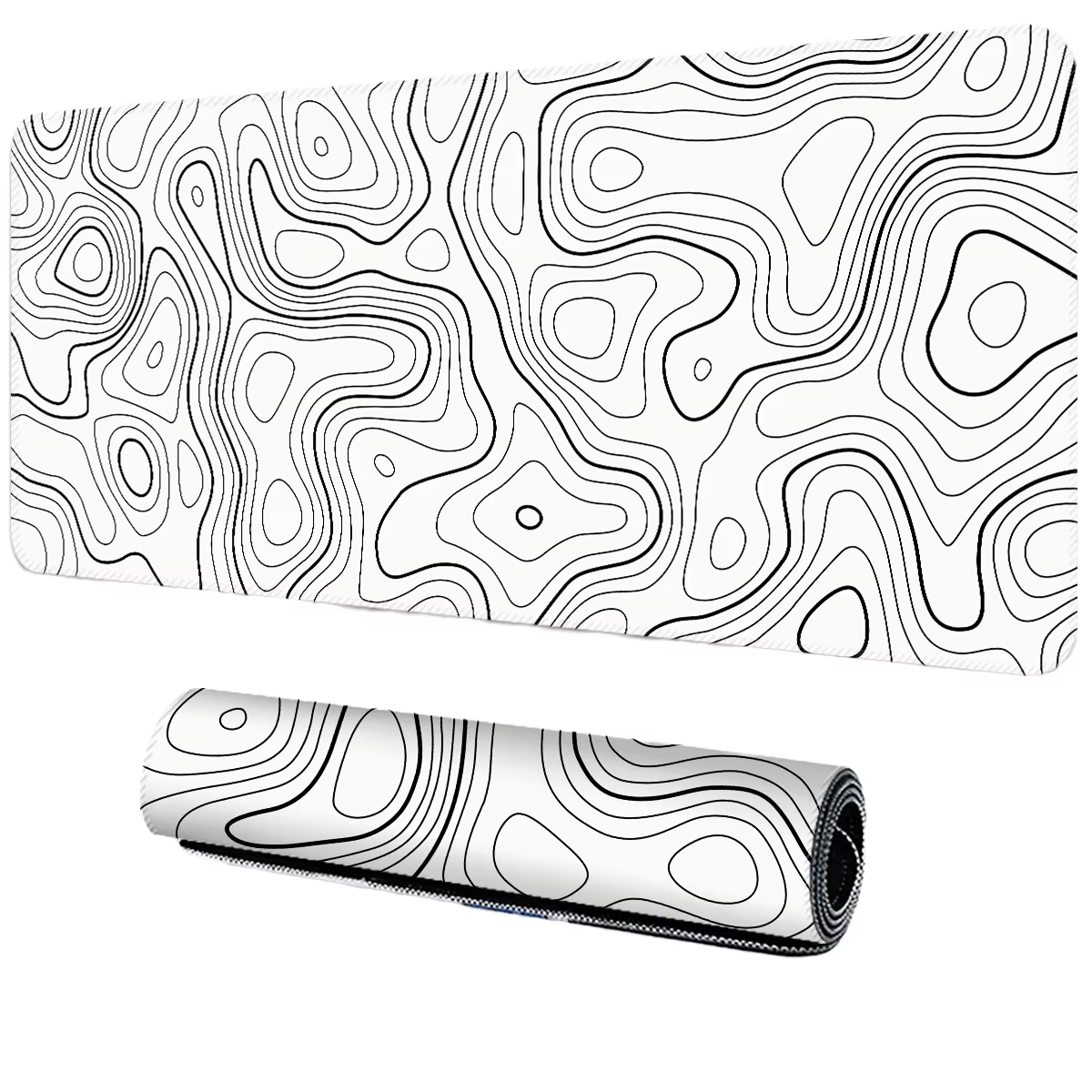Large Mousepad 31.5 X 11.8 in Black with White Topographic Line Mouse Pad for Keyboard and Mouse with Anti-Slip Rubber Base
