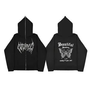 Hersteller OEM individuelles Logo Herren Reißverschluss-Kapuzenpulli mit Seidenbilddruck Hoodie Polyester Baumwollmischung modischer Hoodie für Herren