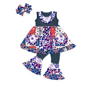 Conjuntos de Ropa para Niñas a la Moda para el 4 de Julio, Vestido Tipo Camiseta sin Mangas y Pantalones de Campana, Conjunto Infantil para Niñas - Product Image 2