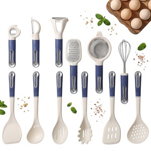 Ensemble d'ustensiles de cuisine en silicone pour la préparation culinaire, comprenant spatule, louche, écumoire, éplucheur et râpe, avec support de rangement rotatif - Product Image 2