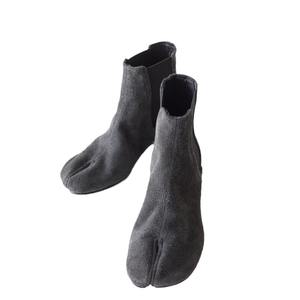 Bottines plates à bout fendu en cuir véritable et daim, style vintage vieilli gris, pour femme, collection 2026 - Product Image 5