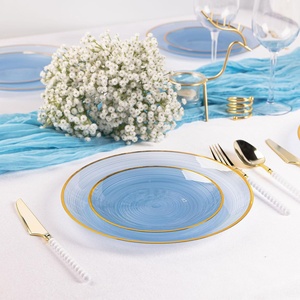 Stoviglie Riutilizzabili BST in Stile Europeo Vintage, <span class=keywords><strong>Piatti</strong></span> in Plastica Trasparente Testurizzati Rotondi e <span class=keywords><strong>Quadrati</strong></span> per Bistecca, Insalata e Dessert - Product Image 6