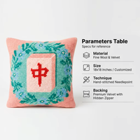 Housse de coussin Mahjong florale carrée brodée – Faite main en polyester/coton, personnalisable, écologique, 3D, style campagne française chic pour hôtel