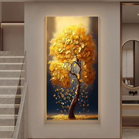 Vente en gros de peinture moderne en porcelaine cristal arbre doré 3D art mural à LED peinture murale sujet animal pour la décoration intérieure