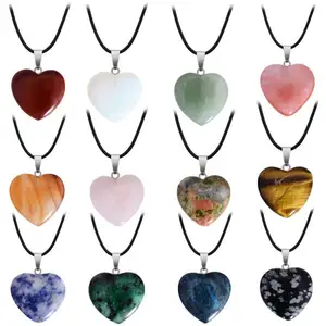 Top selling Lucky Agate Quartz Crystal Jade Necklace Hand Engraving Heart Shaped Natural Stone Pendant Necklace for Women