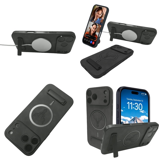 TPU+PC Shockproof Protective Case Magnetic Stand Case Protective Cover for iPhone 17 16 15 14 13 12 Models Fast Charging Support