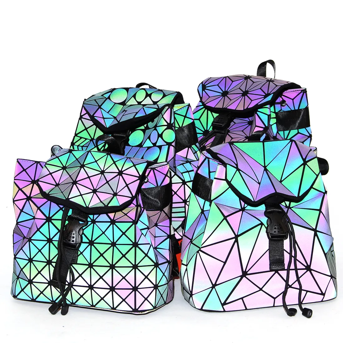 Fashion design style geometric leather backpack luminous backpack for women's bag lingge bag