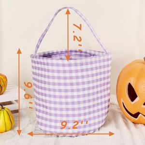 Panier à bonbons en toile écologique et durable à carreaux gingham pour Halloween, sac fourre-tout tendance pour enfants, cadeaux de farces - Product Image 5