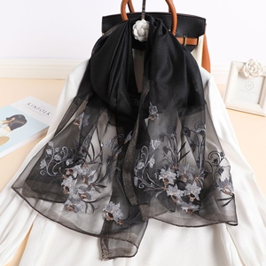 Women Floral Embroidered Imitation Silk Shawl Elegant Lightweight Floral Scarf Sweet Ladies Outer <b>Wrap</b> for Daily & Party - Product Image 5