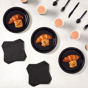 Juego de 144 Artículos para Fiesta Negros para 24 Personas, Platos Desechables de Papel, Servilletas, Vasos, Cubiertos, Juego de Vajilla para Mesa, Gran Venta - Product Image 1