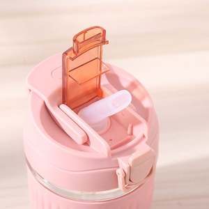 Vaso de agua de doble capa de vidrio de 350ml/550ml, moderno y adorable, con pajita, para oficina y material escolar, ideal para estudiantes o como regalo corporativo. - Product Image 2