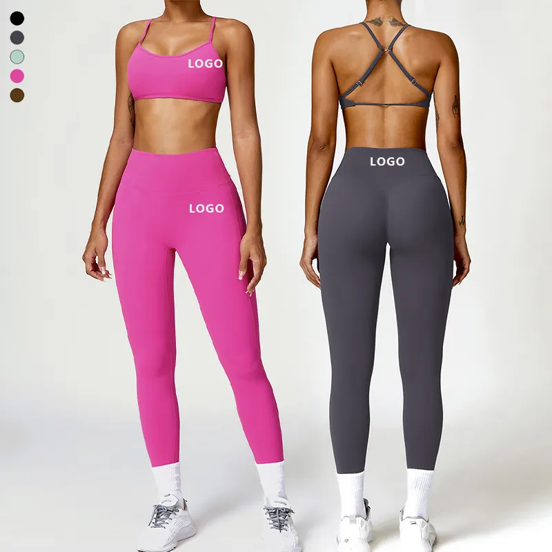 XW-TZ8522-1 üst satış Backless kalça ince kalça hattı Fit yüksek boyun çizgisi klasik spor seti giyim Yoga kadınlar için Set