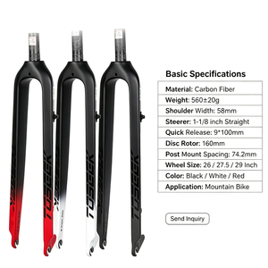 Horquilla Rígida de Carbono TOSEEK Ligera para Bicicleta de Montaña, 26/27.5/29 Pulgadas, 9*100mm, Liberación Rápida, Freno de Disco, BMX, XC, Trail - Product Image 3