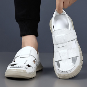 Men's Cross <b>Strap</b> Leather Sandals Black Breathable Casual Summer Footwear with Rubber Sole - Product Image 2