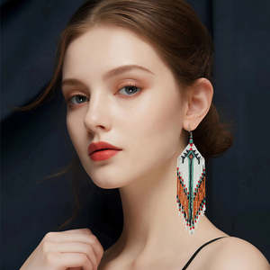 Pendientes Largos Bohemios Hechos a Mano con Cuentas de Semillas, con Borlas Grandes, Joyería Colgante para Mujer, Marca AHAYA - Product Image 4