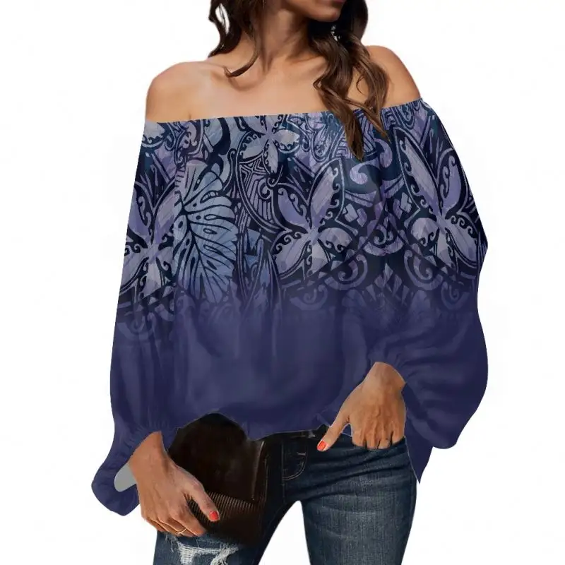 Polynesian tribal tops Hawaiian Designer Plus Size Ladies' Blouses & Tops Polynesian Floral Off Shoulder Tops