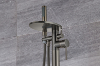 Robinet de baignoire au sol avec douchette à main-Mitigeur thermostatique plaqué eau finition grise pour salle de bain de luxe
