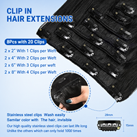 Extensions de cheveux à clipser, cheveux humains brésiliens lisses, couleur brun naturel, clips à cheveux Remy pour femmes