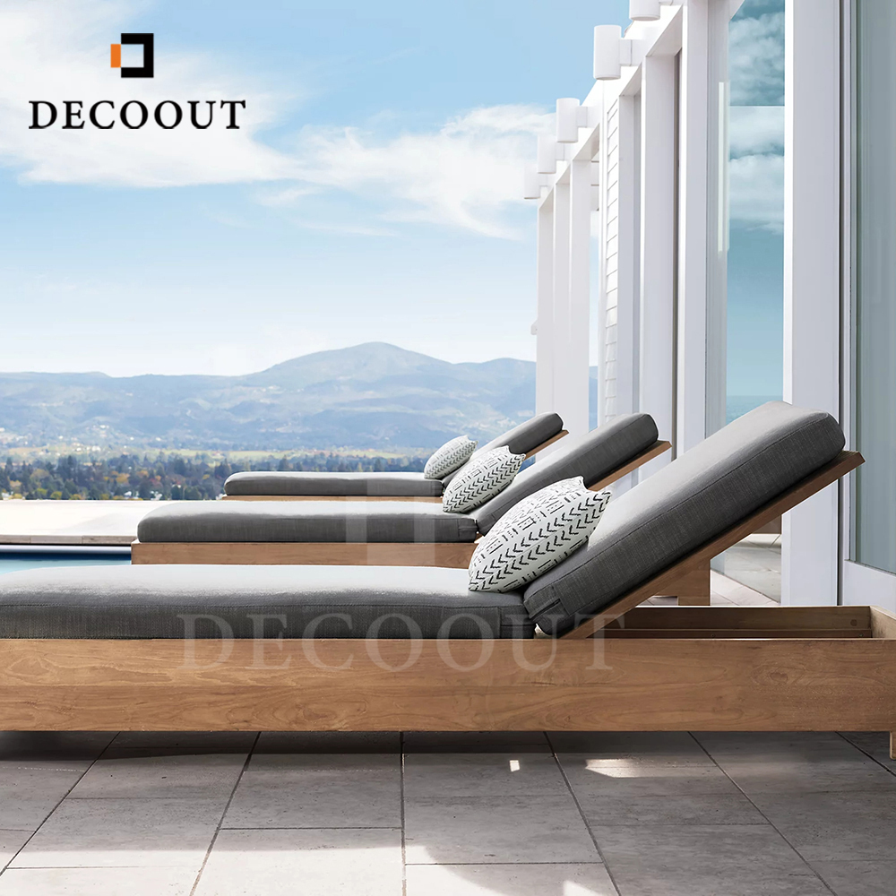 Decoout Fabric Chaise Lounge for Garden Patio Villa Swimming Pool Hotel Wood Recliner Sun Lounger