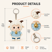 Exportation transfrontalière de porte-clés mignons et créatifs en forme de dessin animé : Porte-clés personnalisables en PVC souple en forme de petit mouton OEM
