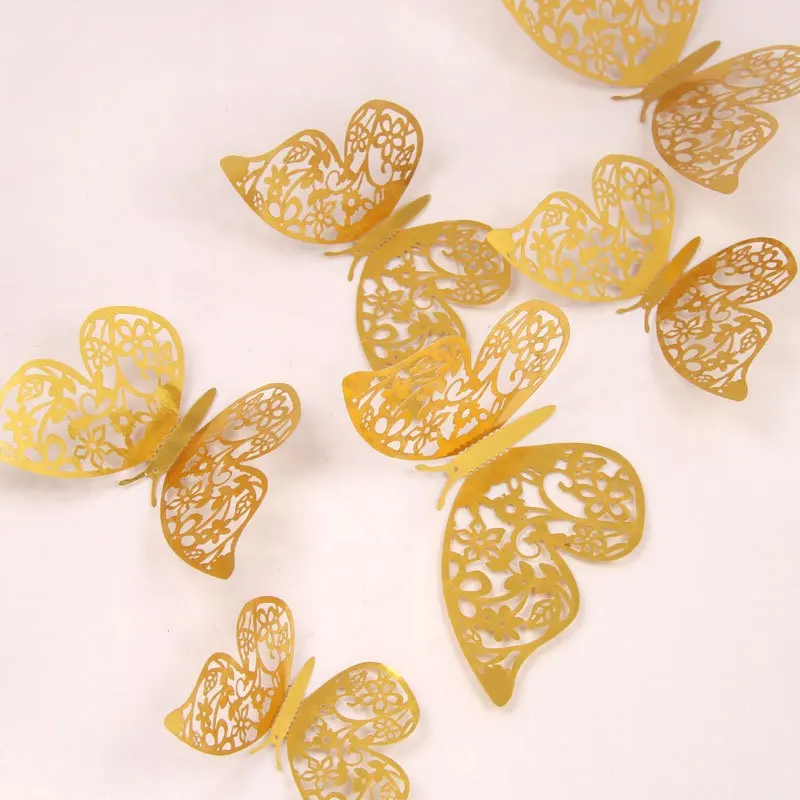 12 styles 3 sizes 12 pcs gold removable metallic 3d butterflies walls decor 3d wall stickers baby room 3d home decoration