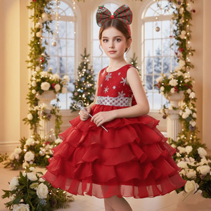 Girls Christmas Princess Tutu Dress Red Stage Performance Dress With Snowflake Design For Children - Product Image 1