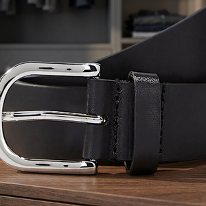 Ceinture en cuir de vachette noir formel avec boucle à ardillon argentée, design solide et durable pour hommes et femmes - Product Image 3