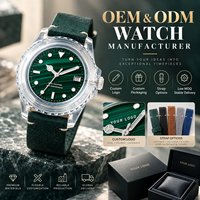 Montre automatique pour homme avec boîtier transparent personnalisé OEM, cadran vert, bracelet en silicone, étanche, montre mécanique de plongée