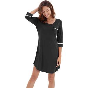 Vente en gros de chemises de nuit pour femmes à manches 3/4, vêtements de nuit en viscose de bambou rafraîchissante, taille S-4X - Product Image 3