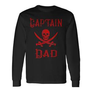 T-shirt à manches longues Captain Dad Red Pirate Skull pour les pères, tenue de navigation - Product Image 1