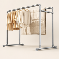 Séchoir à linge autoportant à double poteau en acier inoxydable avec roulettes, organisateur de vêtements mobile