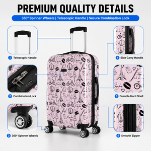 Maleta rígida de ABS con estampado Pink <span class=keywords><strong>Paris</strong></span>, ruedas giratorias, asa telescópica, colección de maletas de viaje personalizadas - Product Image 4