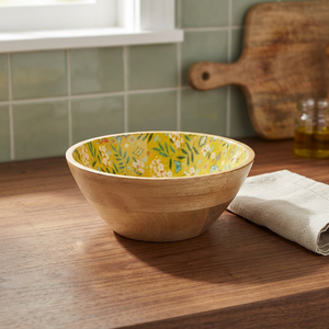Custom Enamel Print Acacia Wood Wave Bowl Vintage Eco-Friendly Polished Handmade Home Party Wedding Salad <b>Pasta</b> Serving Natural - Product Image 1