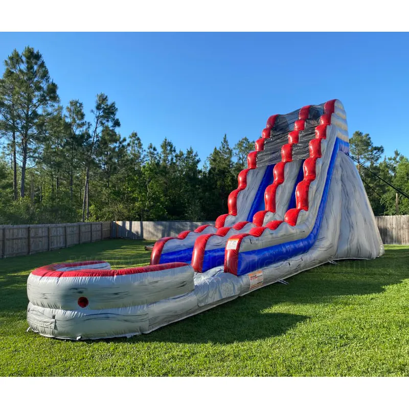 China commercial backyard kids water park single lane red blue wave slides inflatable water slide pool