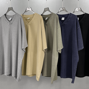 เสื้อยืดคอกว้างทรงโอเวอร์ไซส์ แขนสั้น ผ้าฝ้าย 100% 250 GSM สกรีนโลโก้ตามสั่ง สไตล์วินเทจ ล้างสีแบบแอซิดวอช สำหรับผู้ชาย - Product Image 1