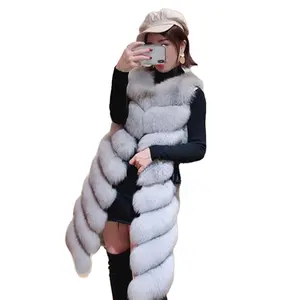 Jtfur Thiết Kế Thời Trang New Áo Lông Thú Giả Lông Vest Phụ Nữ Dài Áo Khoác Gilet Khâu Slim Giả Fox Fur Vest