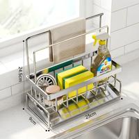 Organisateur d'évier pour cuisine avec support à éponge et plateau d'égouttage automatique en acier inoxydable, porte-éponge et porte-savon auto-égouttant